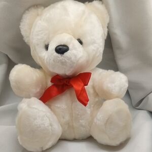 Plush White Teddy Bear with Red Bow By Dan Dee Collector's Choice